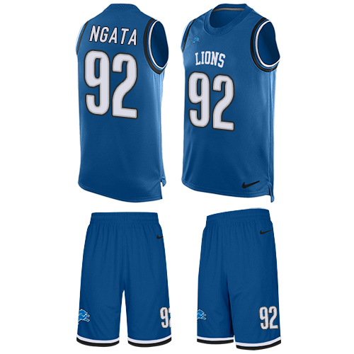 Men's Limited Haloti Ngata Nike Jersey Light Blue - #92 Tank Top Suit NFL Detroit Lions